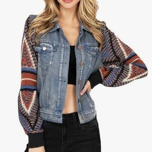 Flying Tomato denim jacket with sweater sleeves